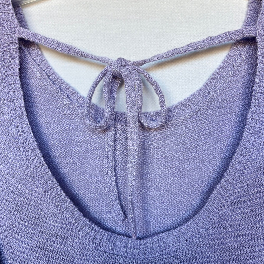 Soft Girl Lavender Knit Puff Sleeve Sweater Top V-Neck Tie Back Q2 L - Picture 3 of 9